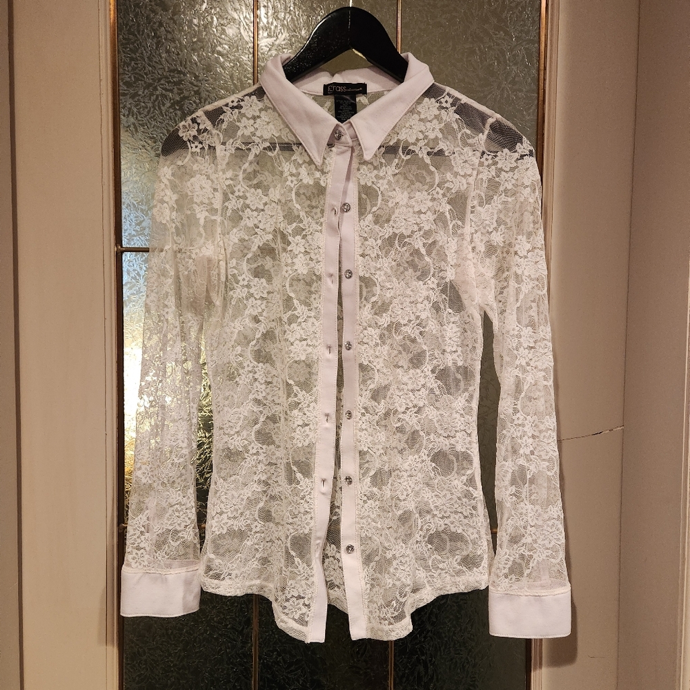 Stretch Bling White Lace Blouse